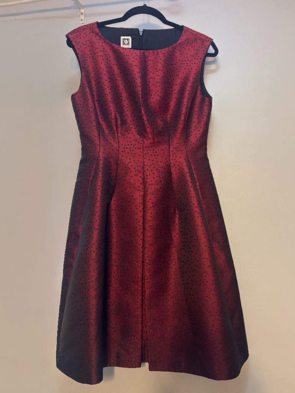 Anne Klein Fit & Flare Dress Size 6 Red Black Polka Dot Pockets Sleeveless